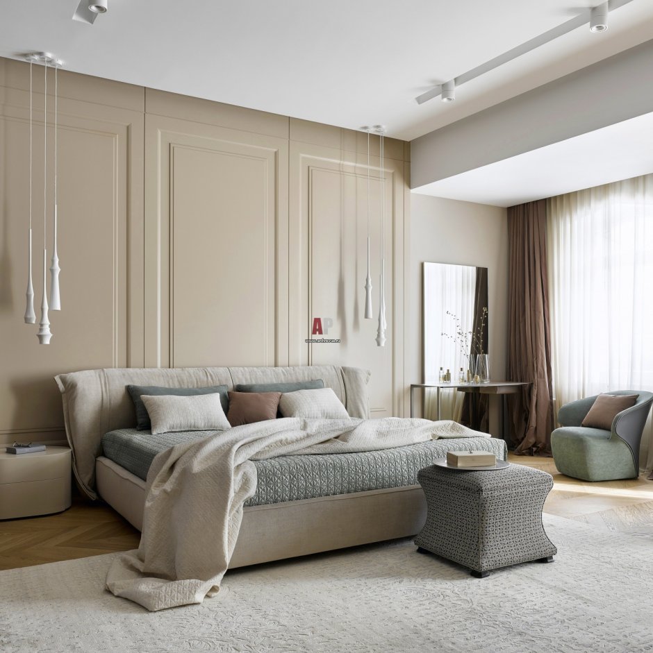 Спальня в минималистичном стиле с элементами классики