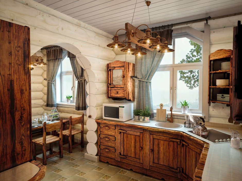 Кухня в бревенчатом доме