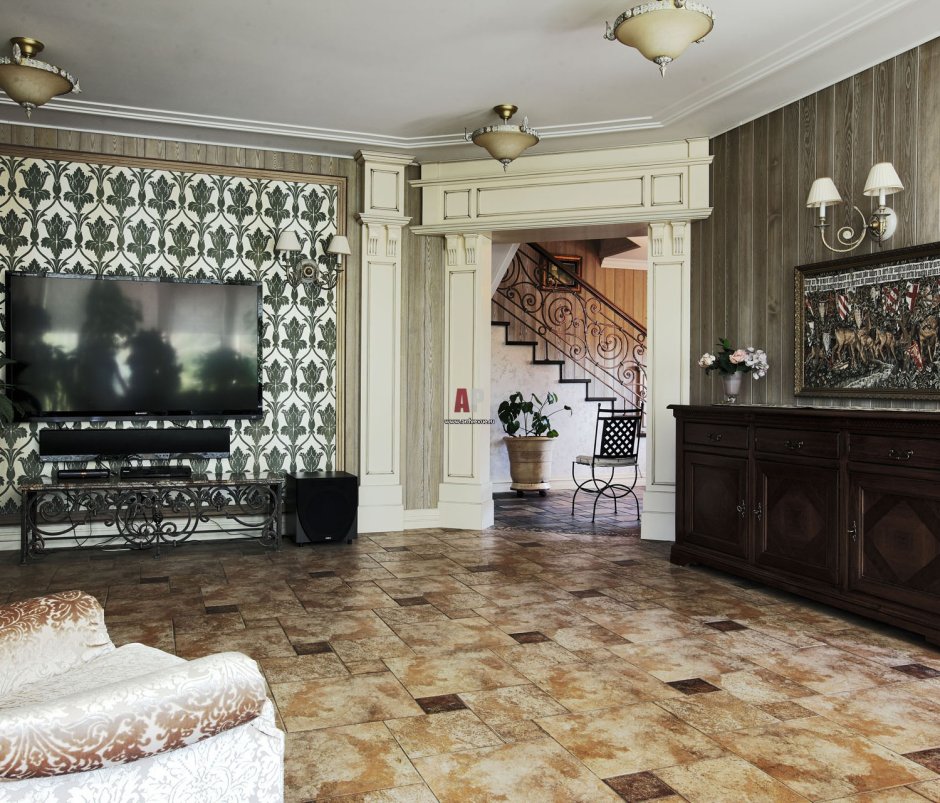 Интерьер гостиной в классическом русском усадебном стиле