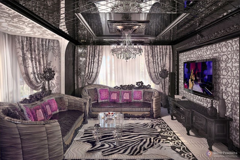 Черно фиолетовая гостиная