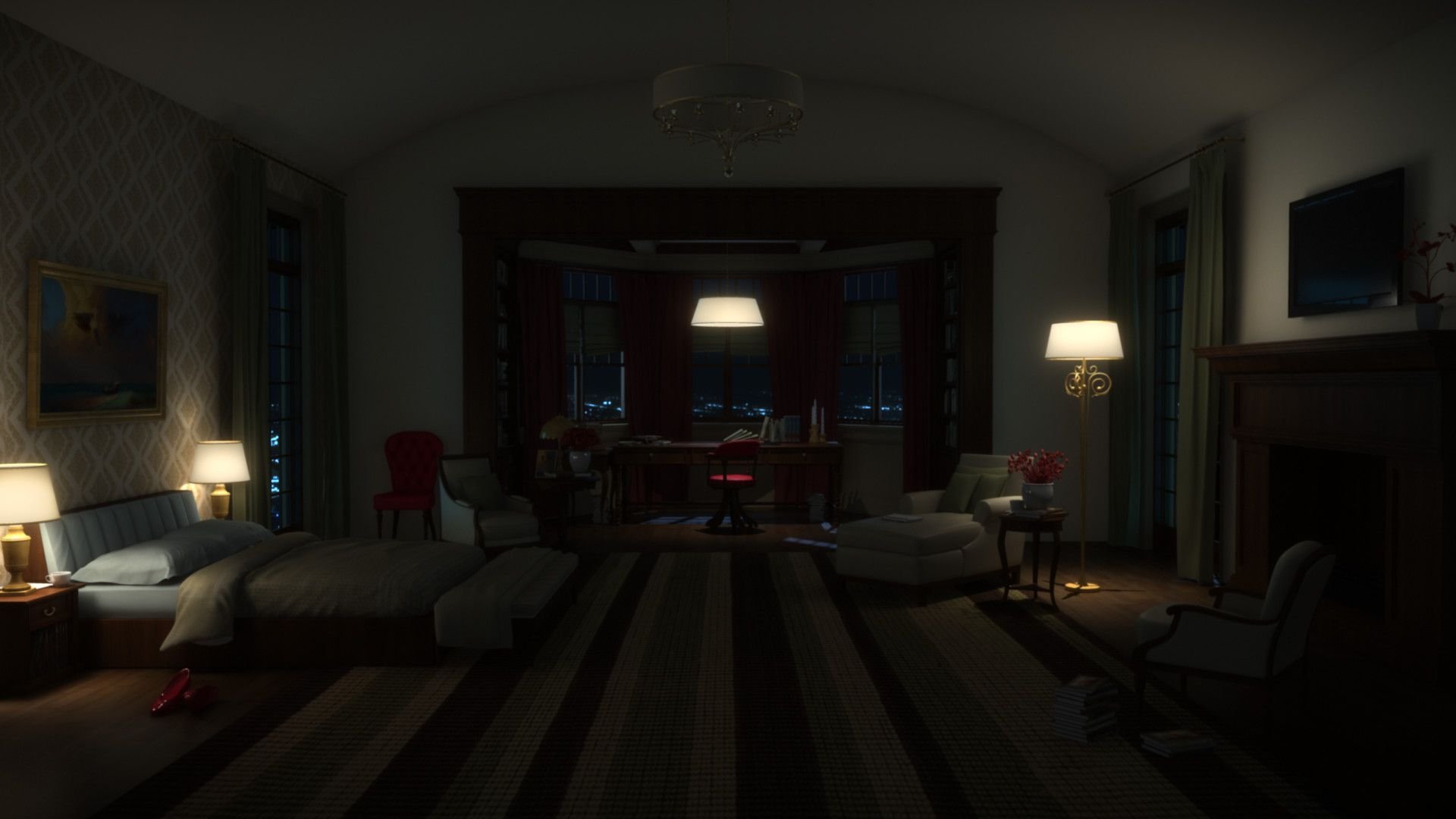 Ночная комната рендер
