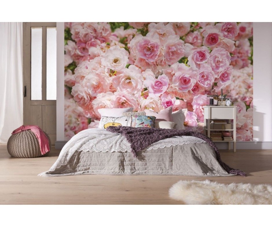 Обои мятно розовые пионы в спальню
