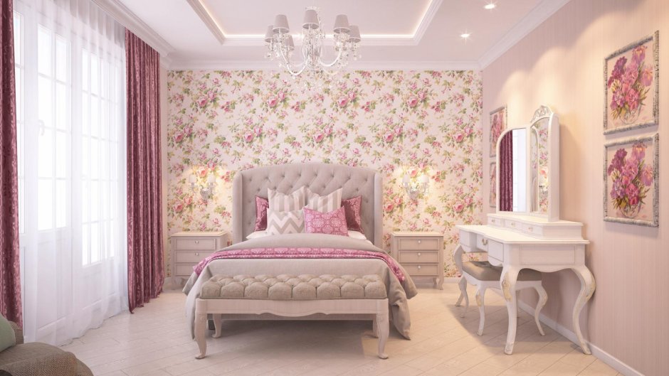 Красивая спальня с пионами для карты желаний