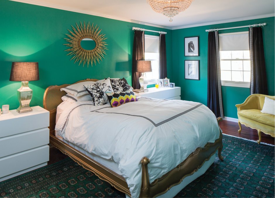 Спальня в сине-зеленых тонах