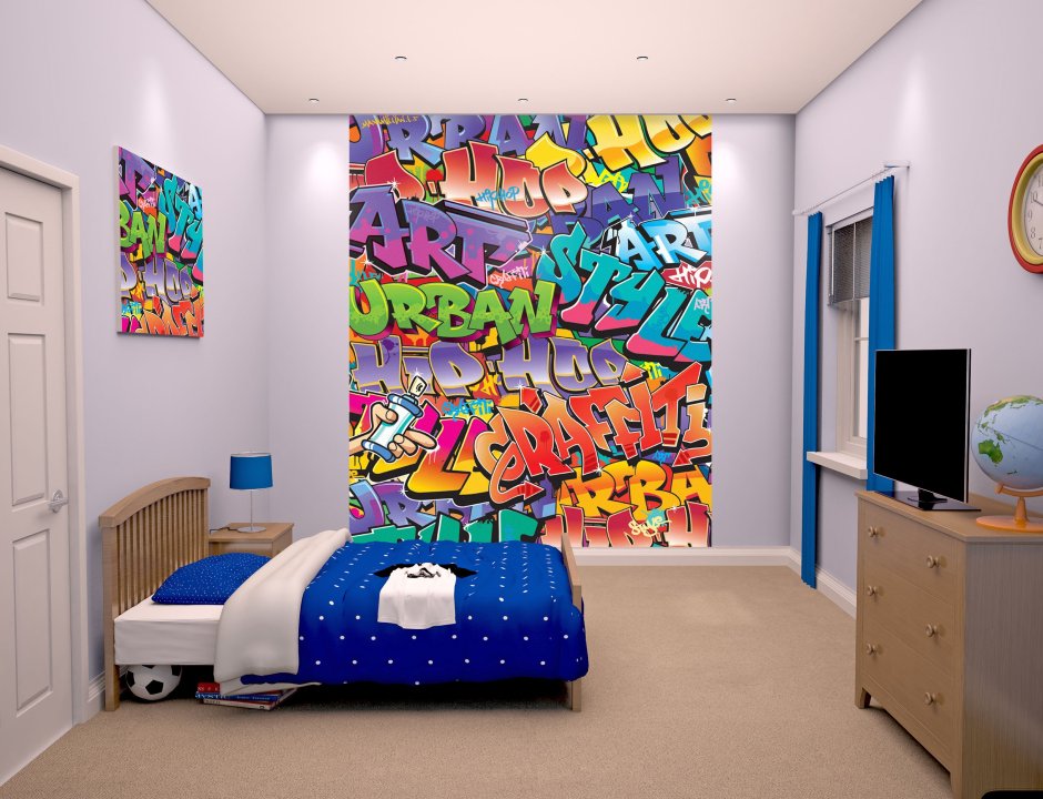 Граффити на стене в комнате подростка
