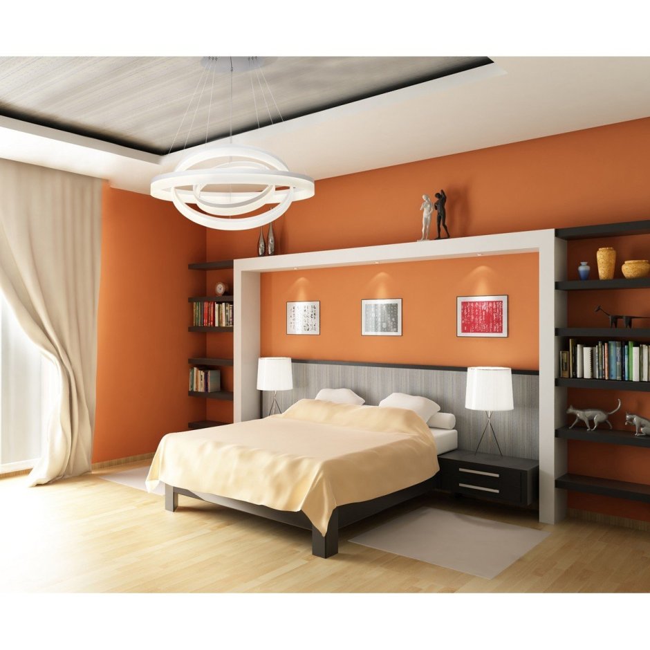 Спальня в персиковых тонах в современном стиле