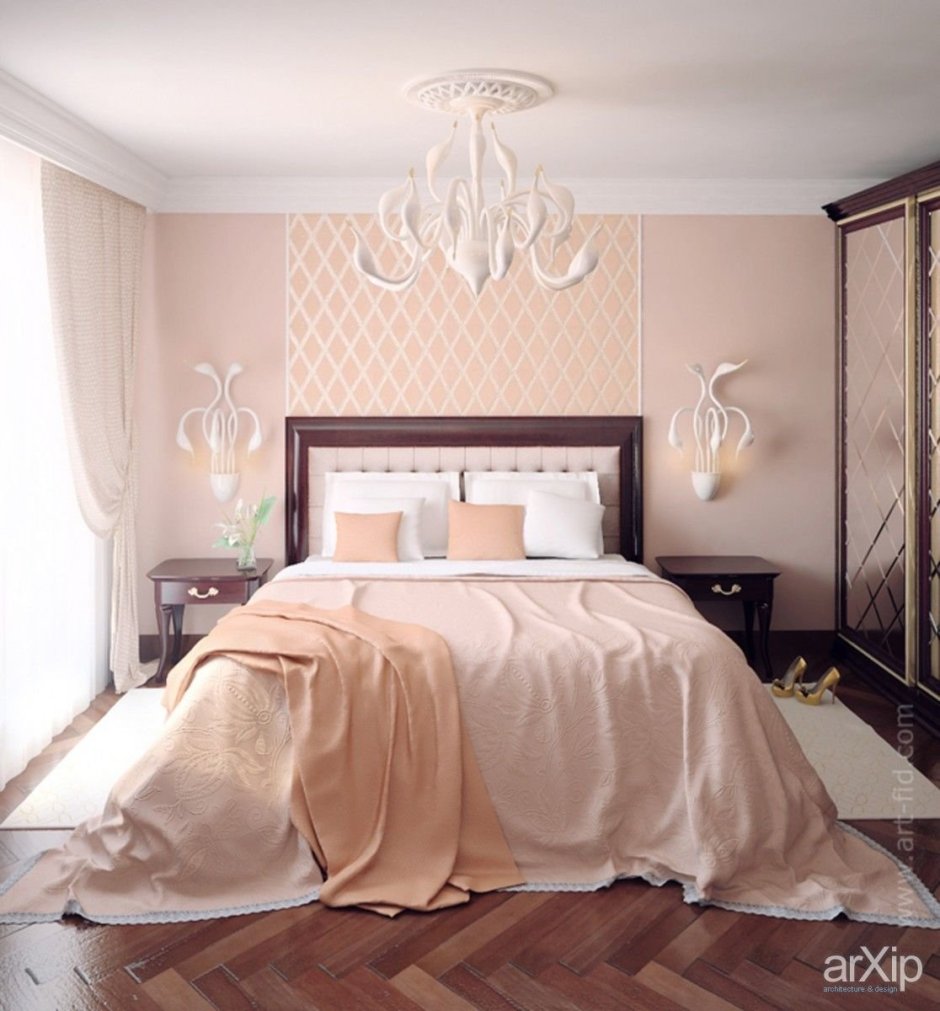 Персиковая спальня в классическом стиле