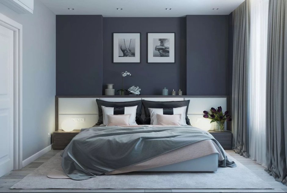 Дизайн спальни в серых тонах (75 фото)