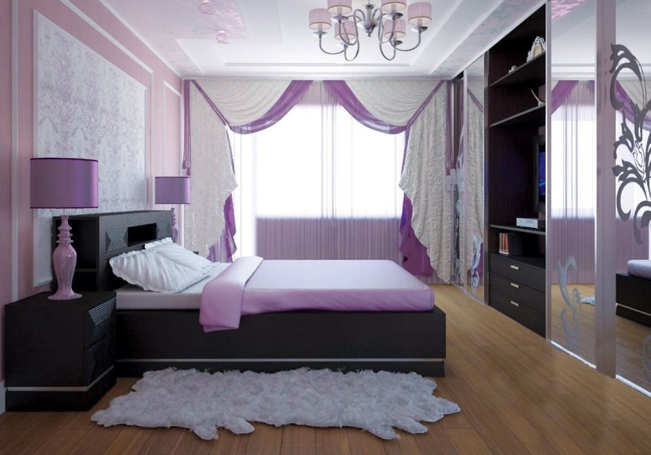 Спальня в розово фиолетовых тонах