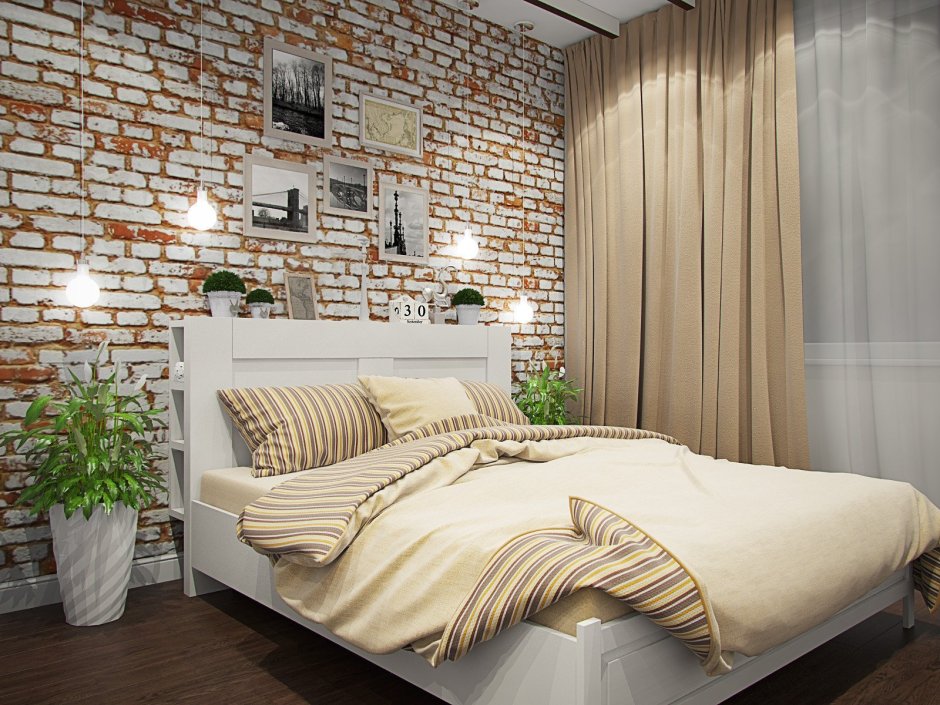 Дизайн спальни с декоративным кирпичом (76 фото)