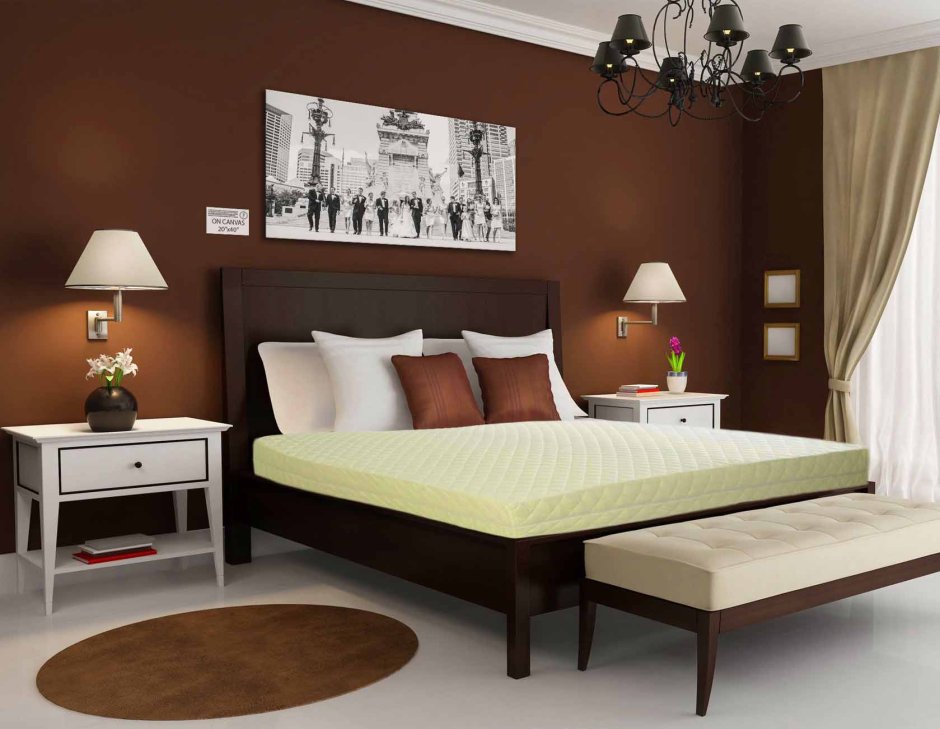 Спальня с темно коричневой мебелью
