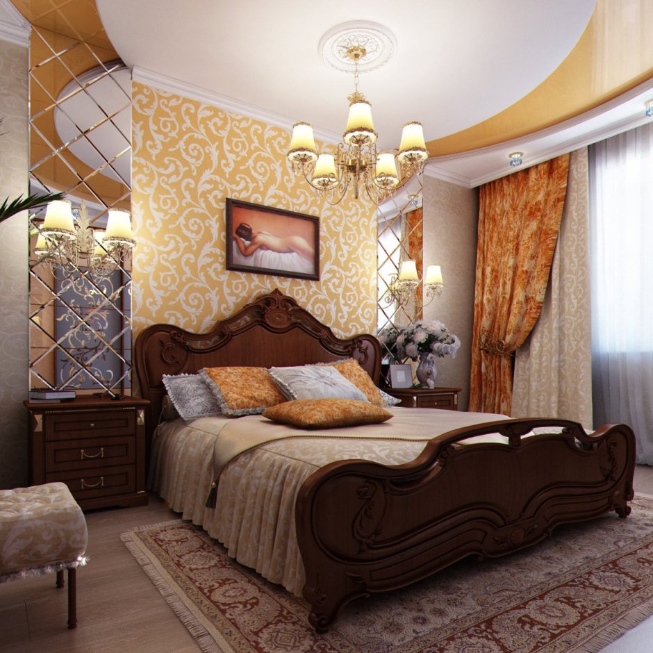 Спальня в коричнево золотистых тонах