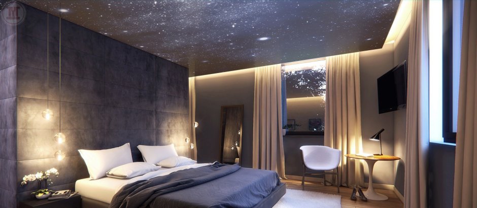 Дизайны освещения потолков в спальне звездное небо