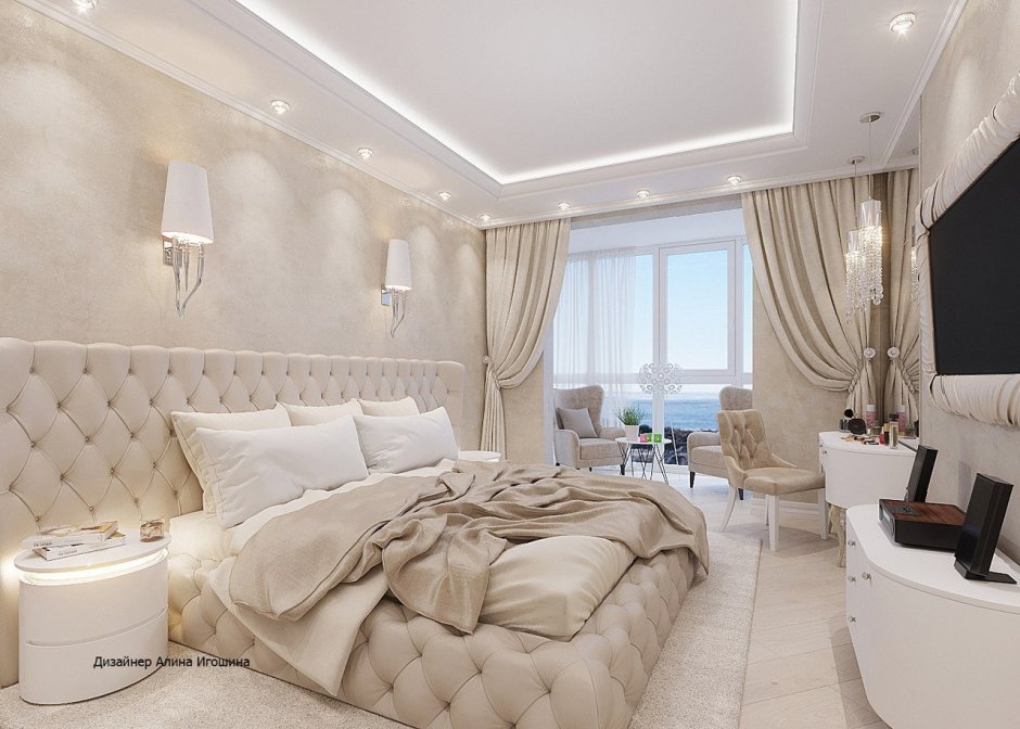 Спальня в современном стиле в светлых тонах фото в частном доме