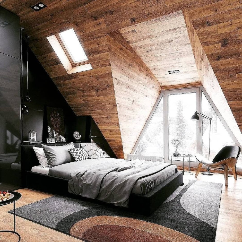 Спальня на мансарде в стиле лофт