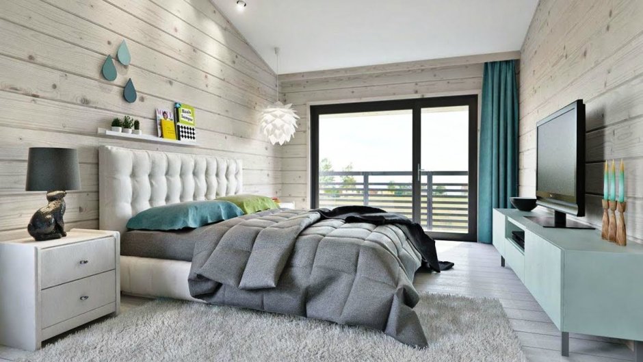Интерьер спальни в ретро скандинавском стиле