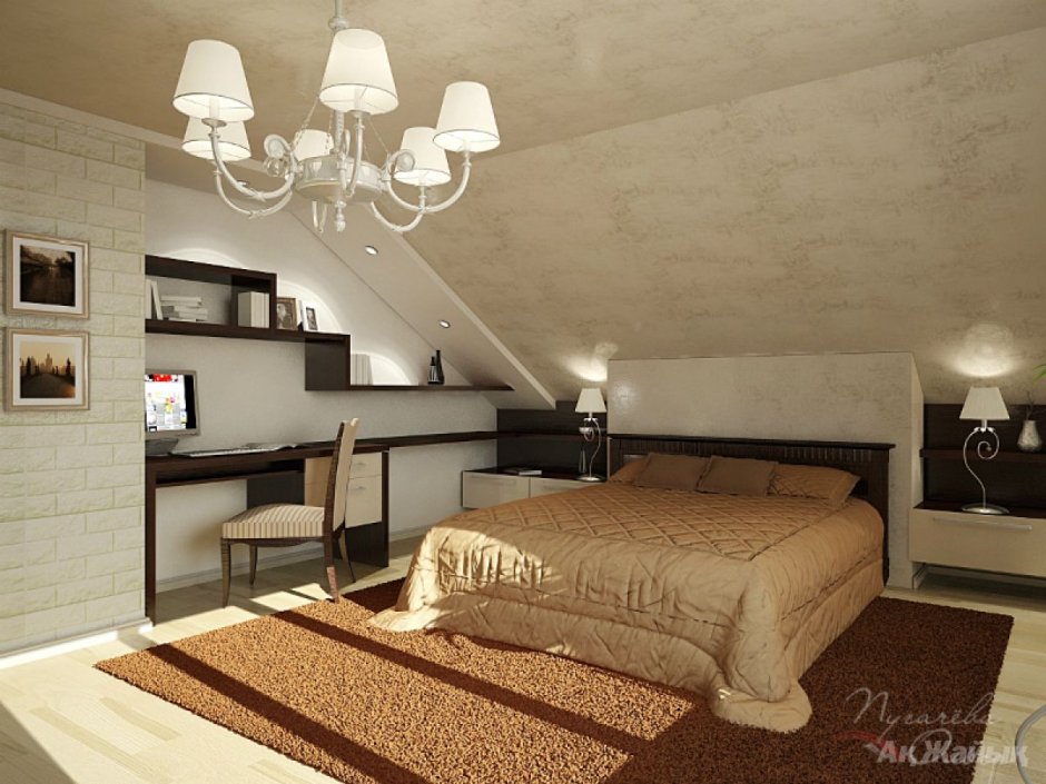 Спальня со скошенным потолком в стиле Прованс