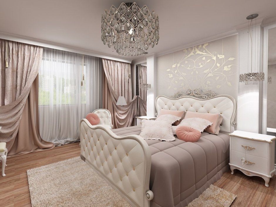 Спальня в классическом стиле в розовых тонах
