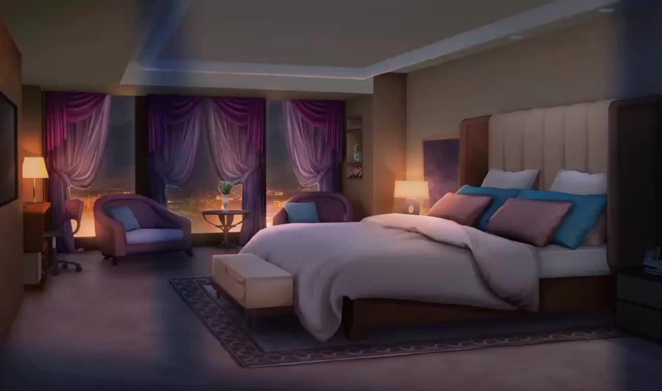 Спальня в темных тонах из аниме