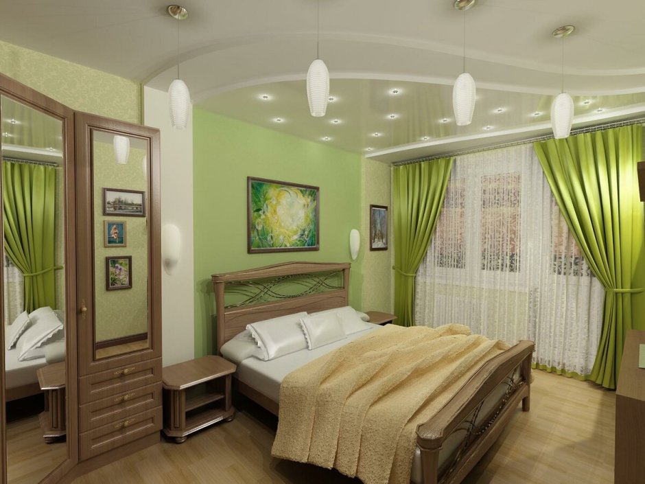 Салатовый цвет в интерьере спальни