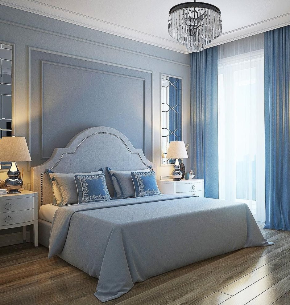 Комната с синей кроватью
