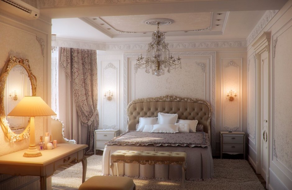Дизайн квартиры комната 20 метров спальня классика с лепниной