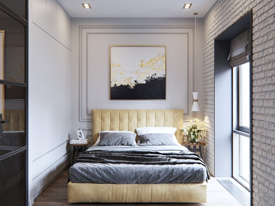 Дизайн спальни кровать у окна лофт