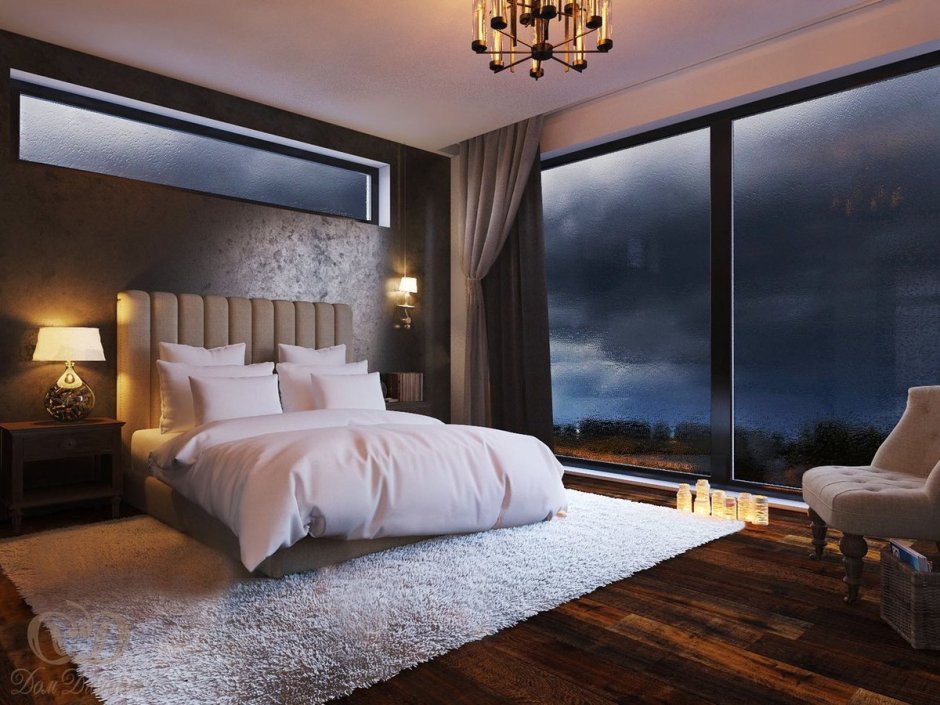 Спальни с панорамными окнами (75 фото)