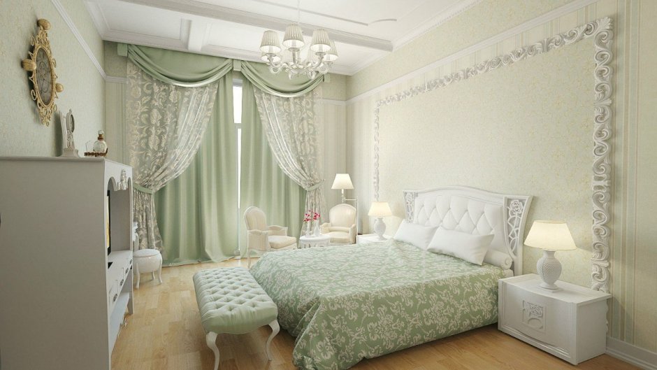 Спальня в салатово зеленом цвете