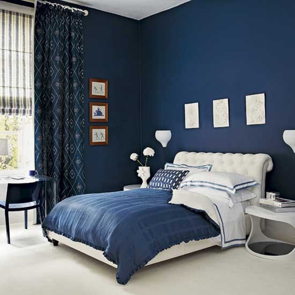 Темно синяя спальня в современном стиле