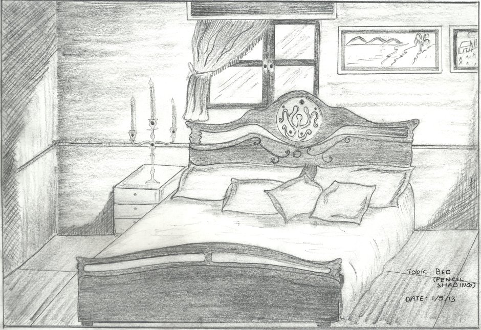 Рисунок спальни карандашом