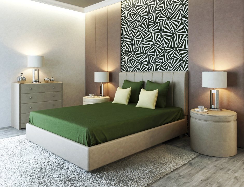 Дизайн спальни с зеленой кроватью (73 фото)