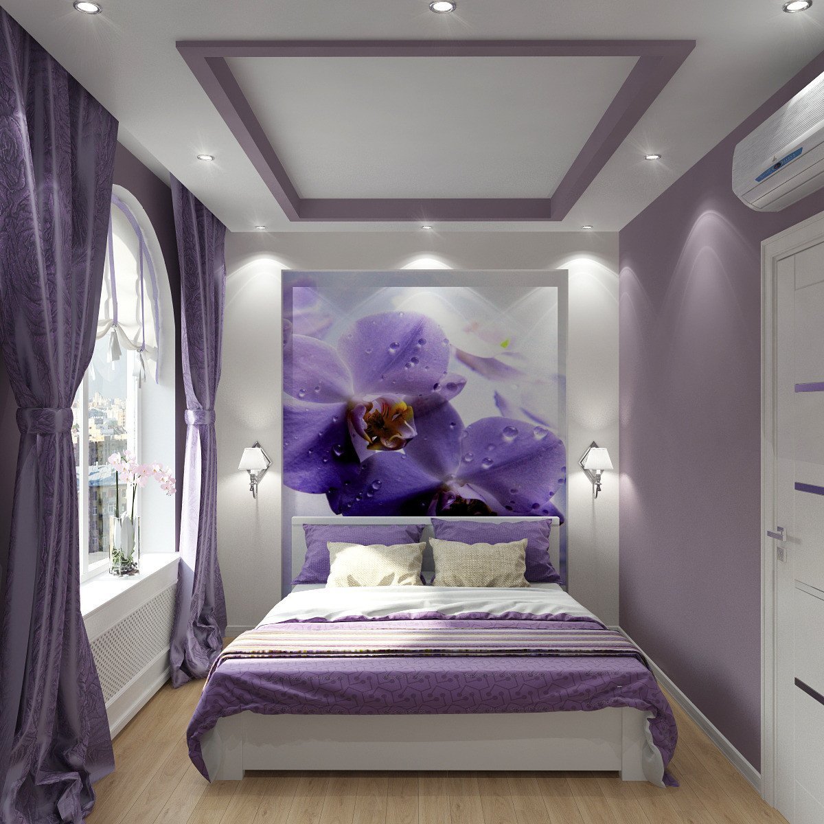 Серо фиолетовая спальня (69 фото)