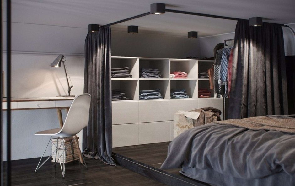Спальня в стиле лофт с гардеробной