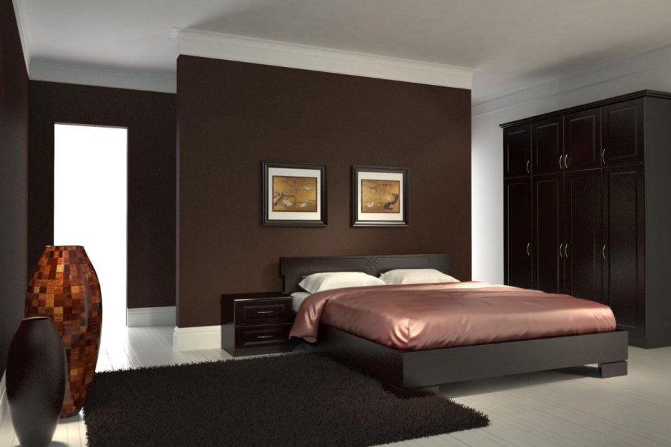 Спальня с кроватью цвета венге