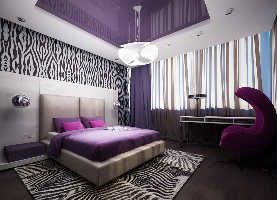 Интерьер комнаты в фиолетовом цвете