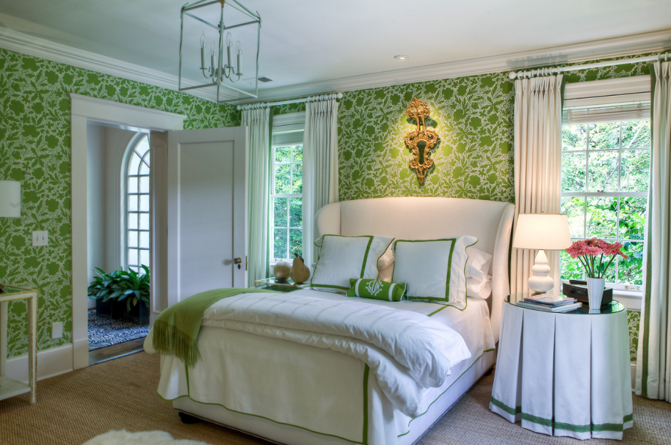 Спальня с элементами зеленого цвета