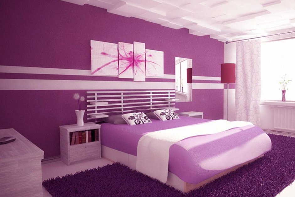 Цветовая гамма спальни в фиолетовых тонах