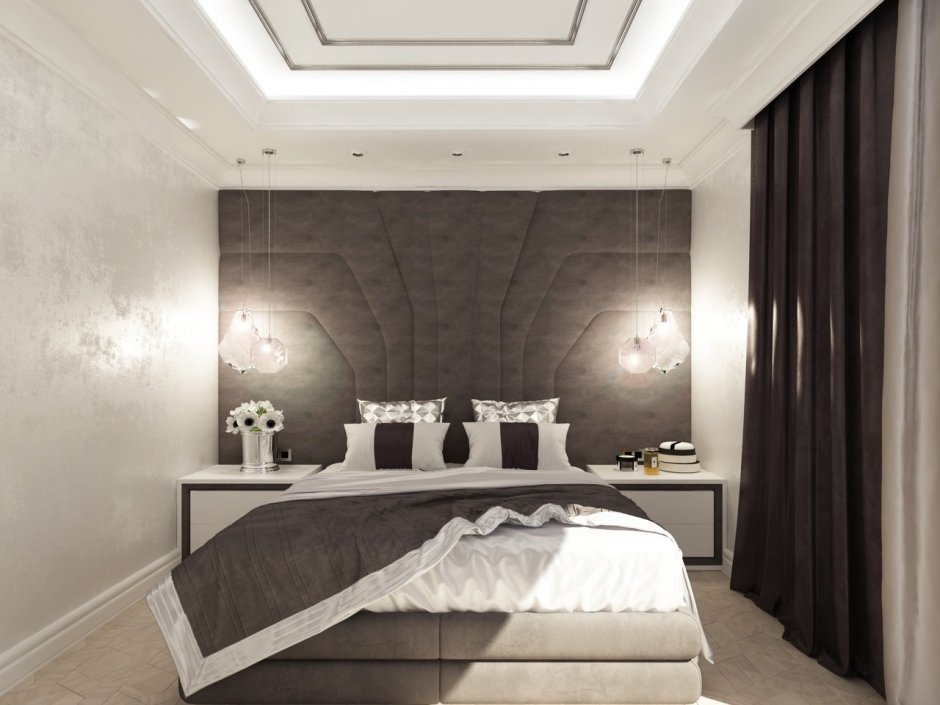 Потолки в спальне 2020 в современном стиле