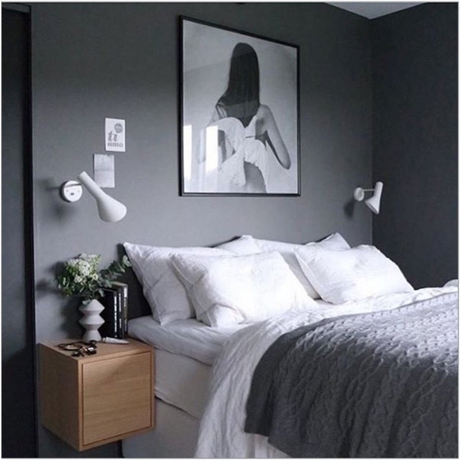 Серый цвет в интерьере спальни