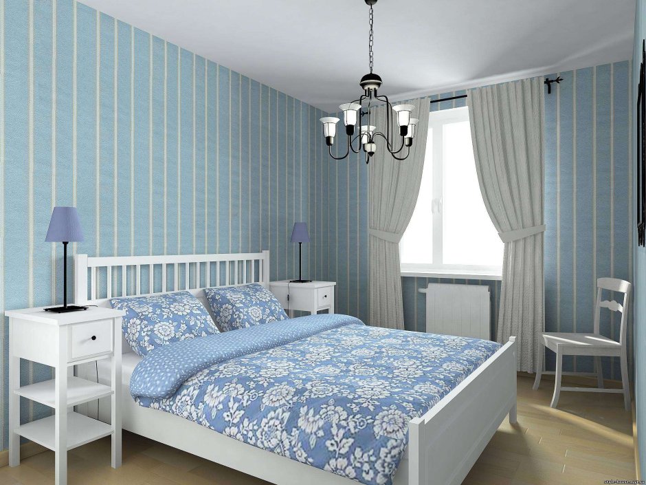 Спальня в бело голубых тонах