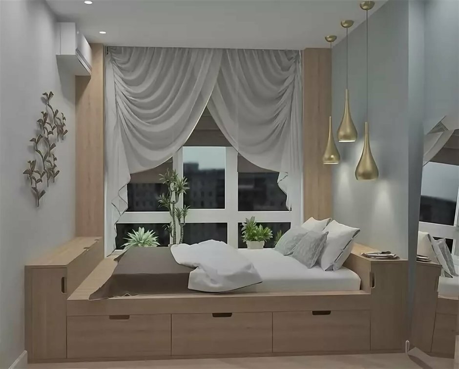 Спальня с подиумом у окна