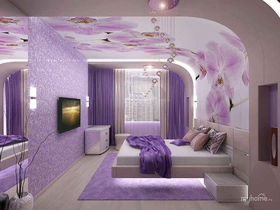 Комната с фиолетовым потолком