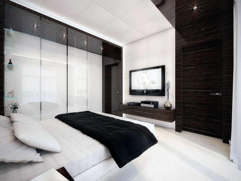 Спальня в современном стиле черно-белая