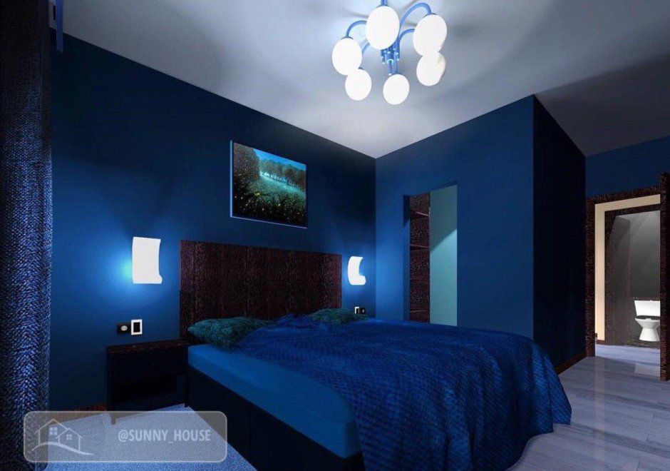 Спальня синяя черная
