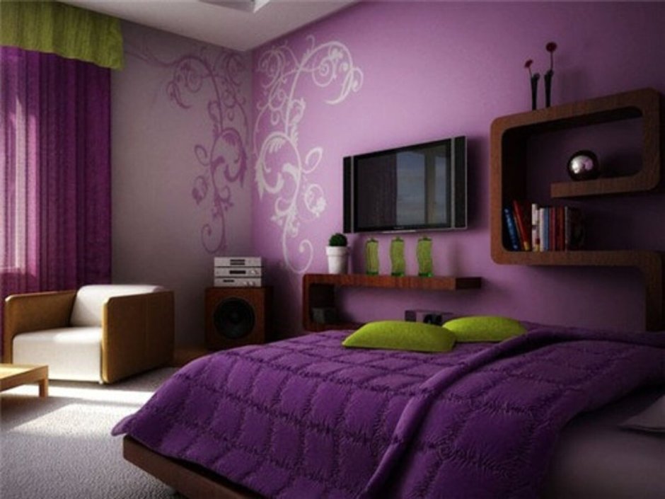Интерьер комнаты в фиолетовом цвете