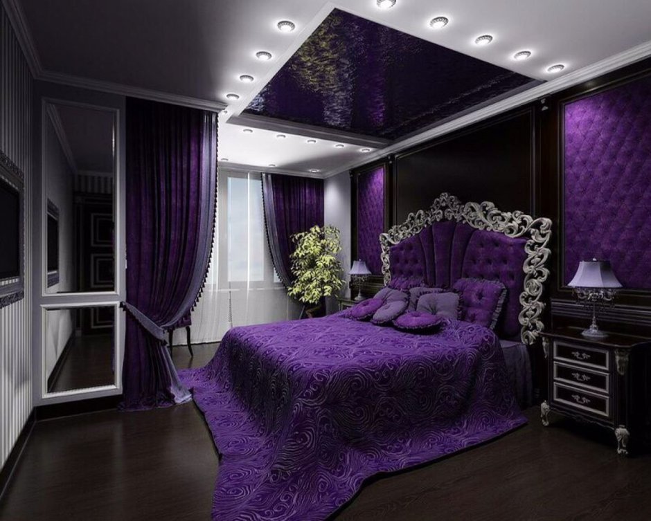 Спальня в серо лиловых тонах