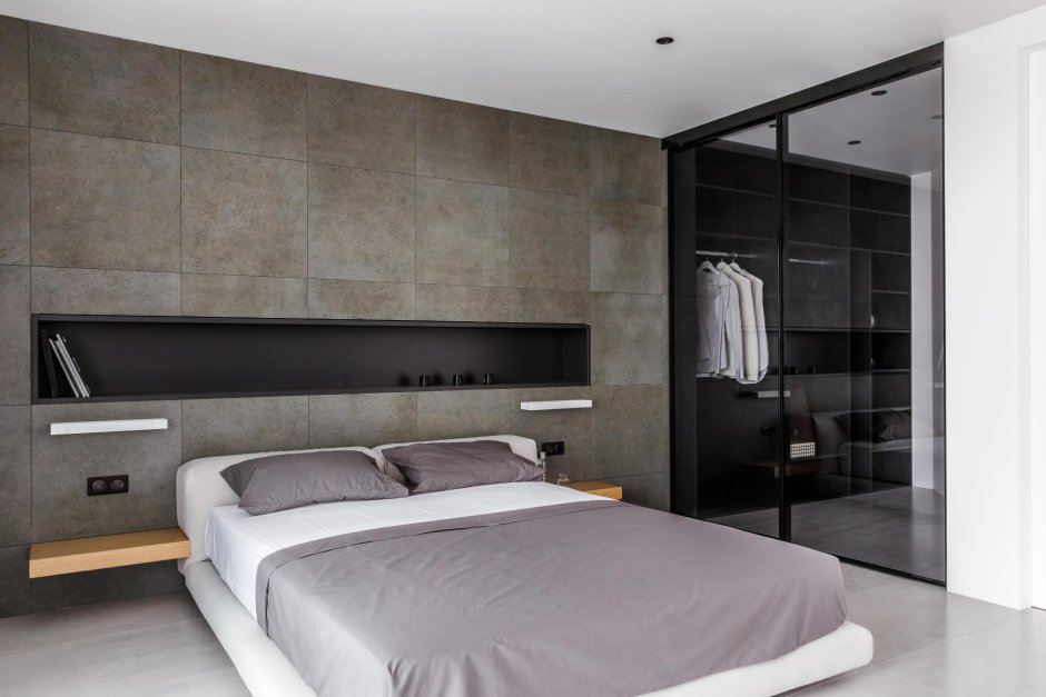 Спальня с гардеробной в современном стиле Минимализм