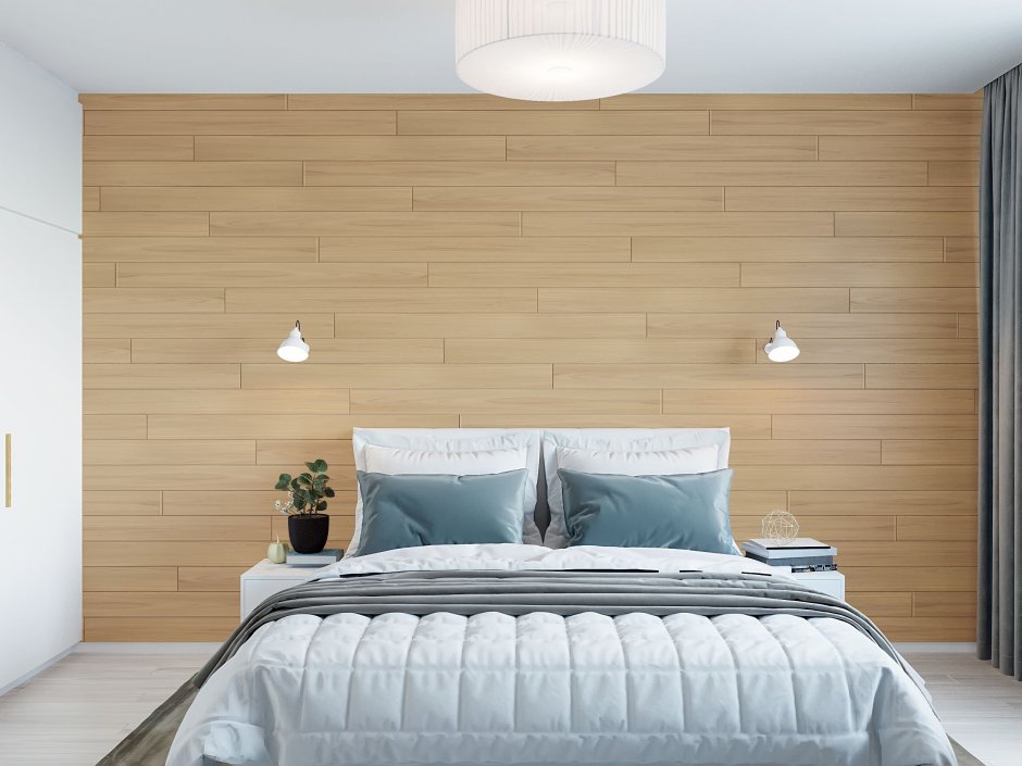 Отделка стен панелями из бамбука в спальне