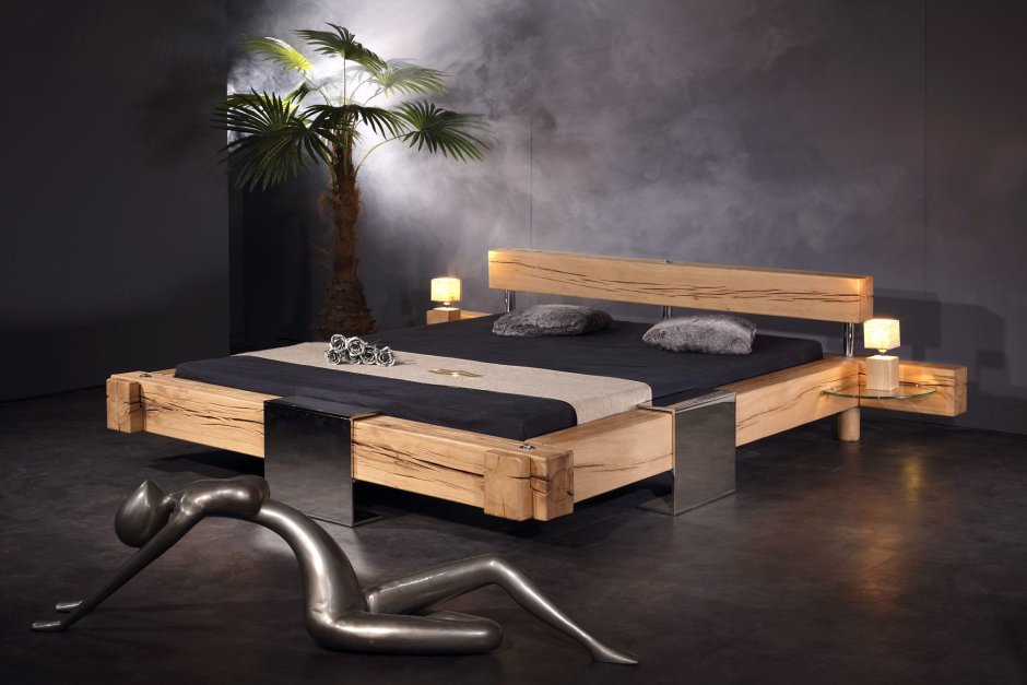 Необычные деревянные кровати двуспальные